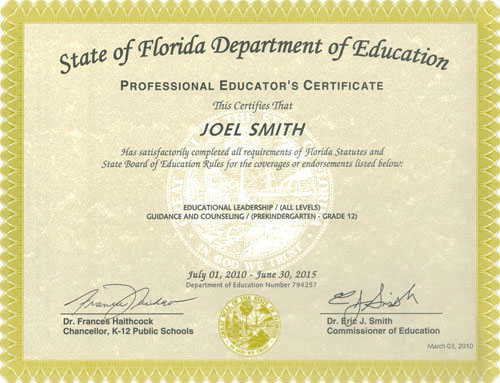 Florida Department of Education Cert